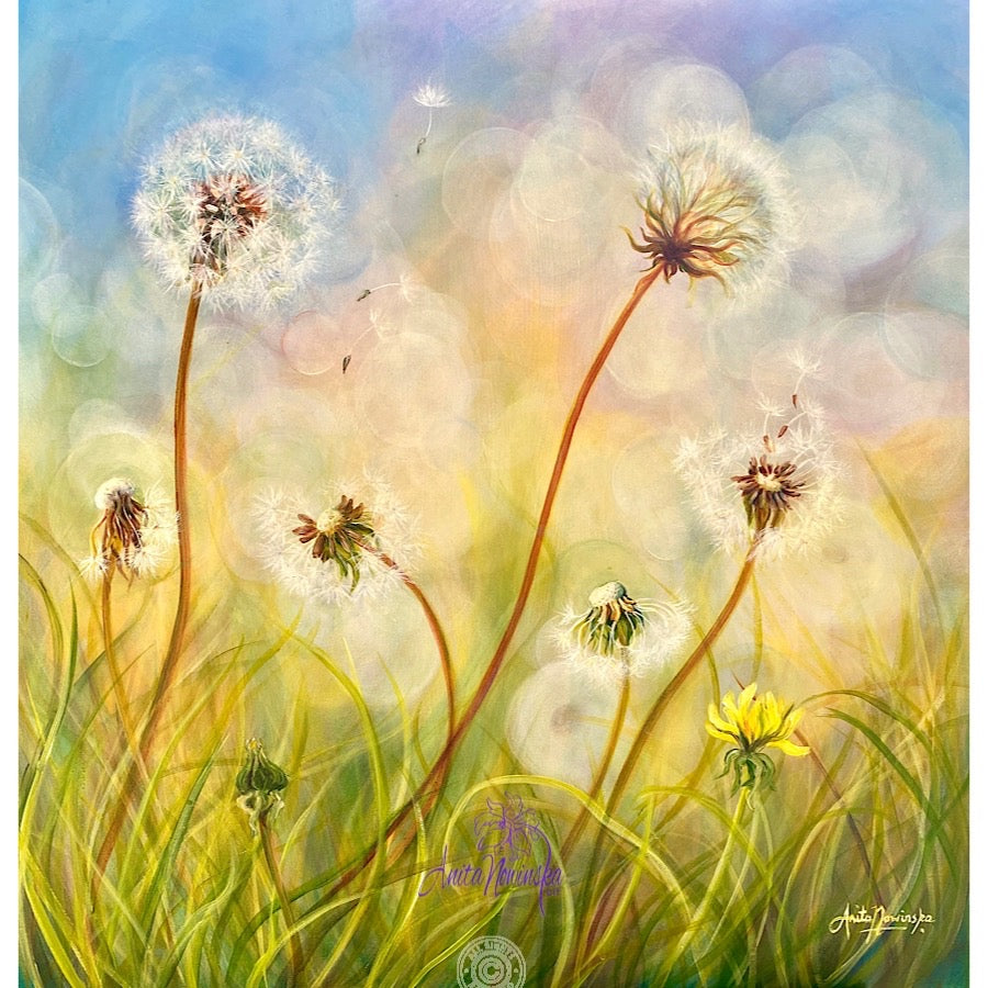 Acrylic dandelion painting of wildflowers small wall decor - Inspire Uplift