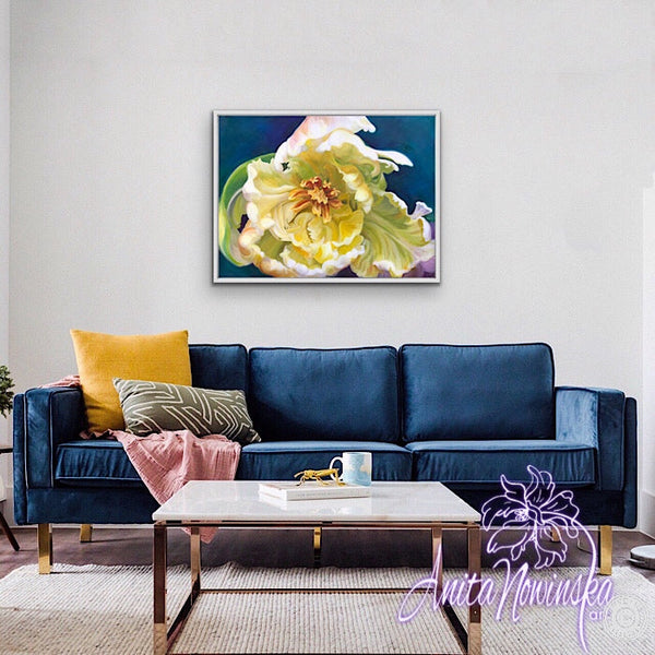 intrigue- cream parrot tulip big flower painting by Anita Nowinska