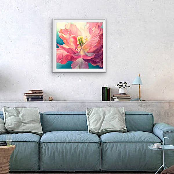 First crush, flower painting of pink tulip by Anita Nowinska