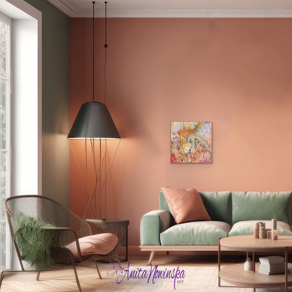 Abstract meadow painting of swaying grasses in warm tones * sun dapples by anita nowinska