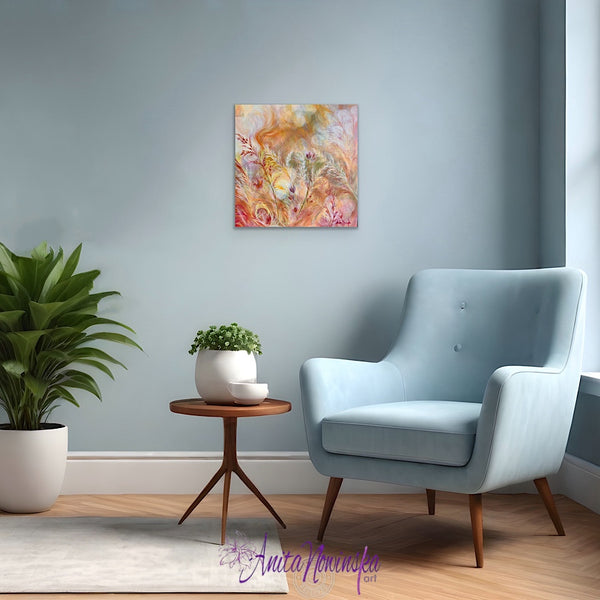 Abstract meadow painting of swaying grasses in warm tones * sun dapples by anita nowinska