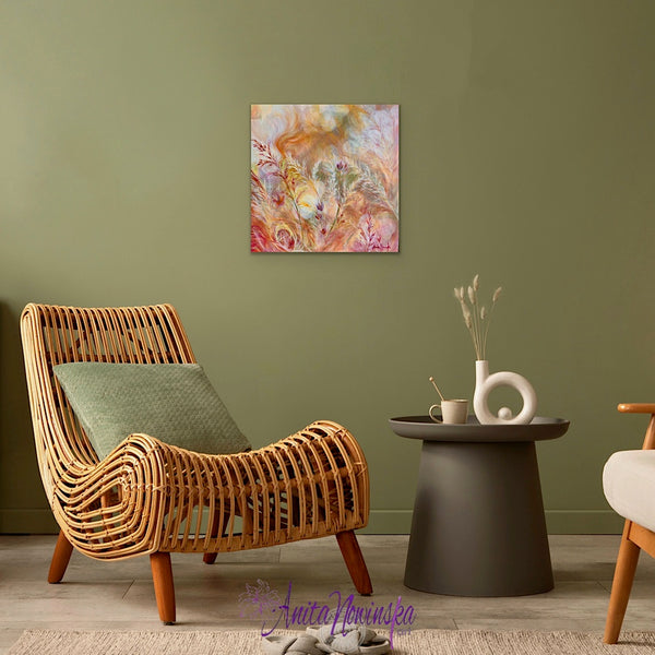 Abstract meadow painting of swaying grasses in warm tones * sun dapples by anita nowinska