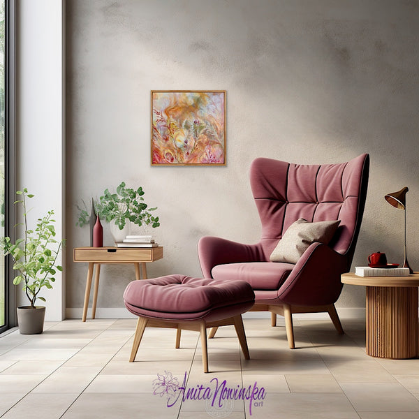 Abstract meadow painting of swaying grasses in warm tones * sun dapples by anita nowinska