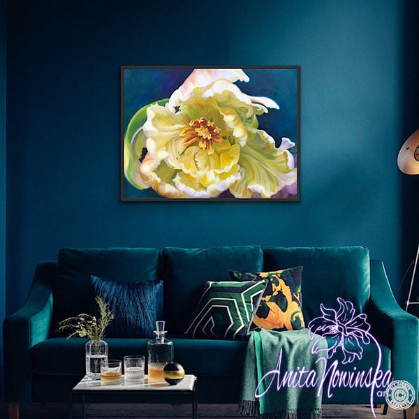 intrigue- cream parrot tulip big flower painting by Anita Nowinska