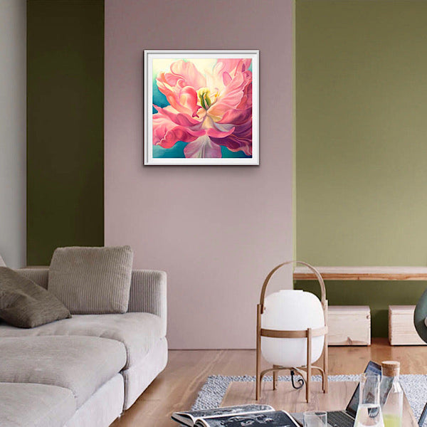First crush, flower painting of pink tulip by Anita Nowinska