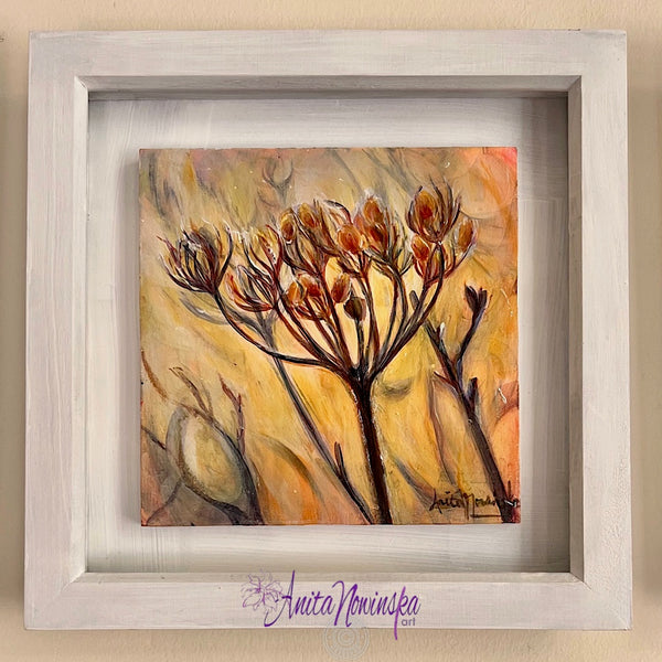 small framed miniature paintings of autumn seedheads in a meadow by Anita Nowinska contemporary art