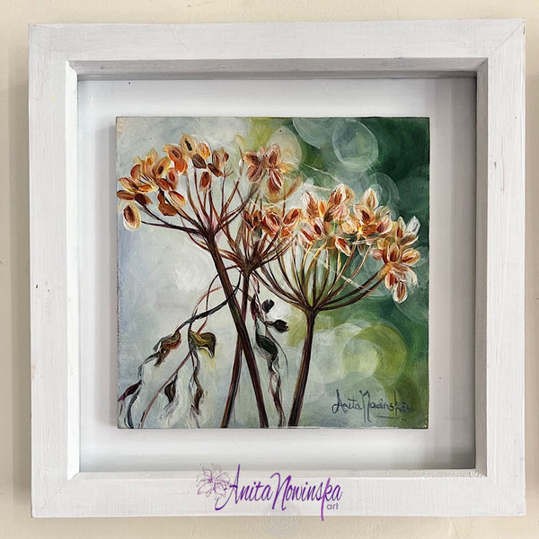 small framed miniature paintings of autumn seedheads in a meadow by Anita Nowinska contemporary art