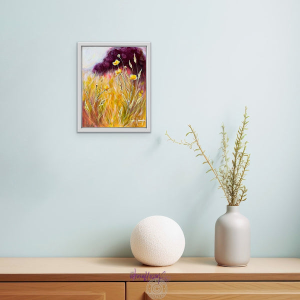 Glint is a small meadow painting with buttercups by anita nowinska art