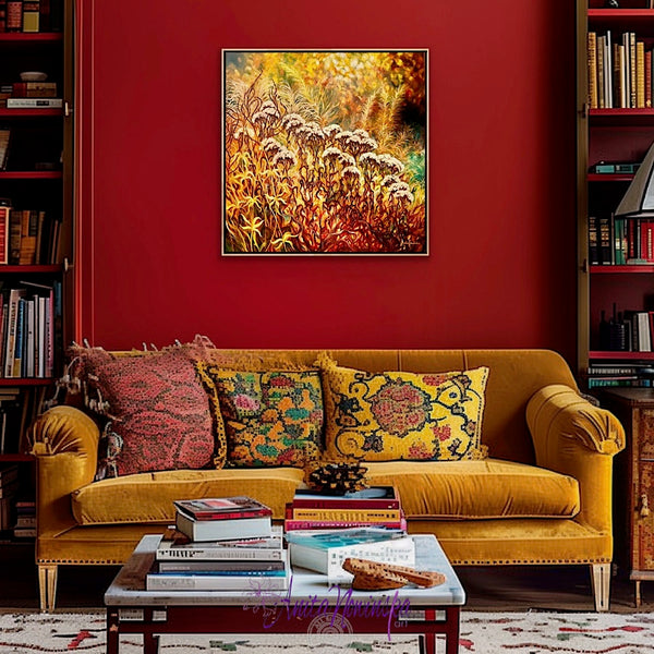 Manomaya- lanscape painting of an autumn garden with seed heads by Anita Nowinska