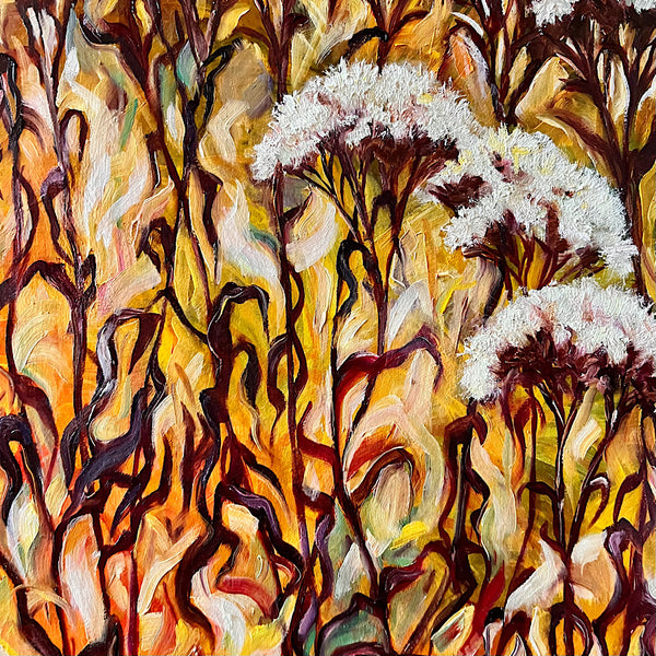 Manomaya- lanscape painting of an autumn garden with seed heads by Anita Nowinska