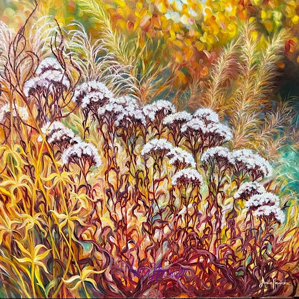 Manomaya- lanscape painting of an autumn garden with seed heads by Anita Nowinska