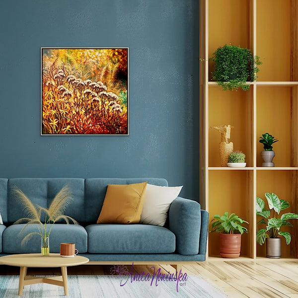 Manomaya- lanscape painting of an autumn garden with seed heads by Anita Nowinska