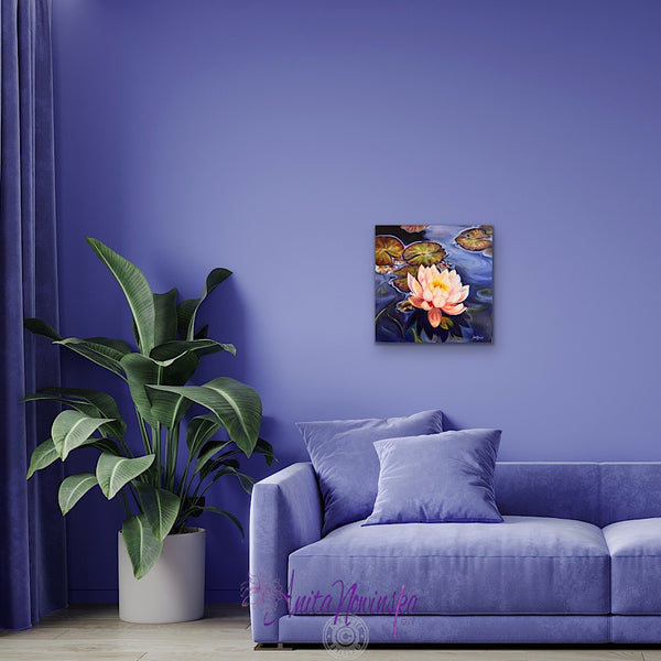 Revival- original oil painting of waterlily on a pond by Anita Nowinska Contemporary Art