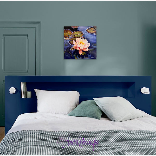 Revival- original oil painting of waterlily on a pond by Anita Nowinska Contemporary Art