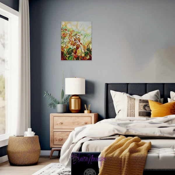 appearances is an original oil painting on panel by anita nowinska of autumnal brable leaves in dappled sunlight bringing warmth to an interiors