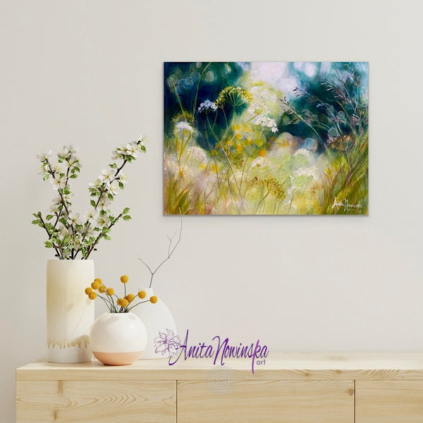 assurance is a small dreamy meadow painting with bokeh by anita nowinska
