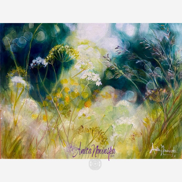 assurance is a small dreamy meadow painting with bokeh by anita nowinska