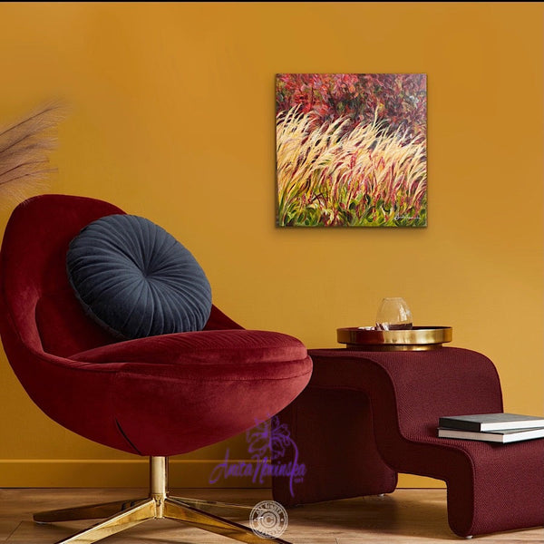 painting of autumn garden border with grasses by anita nowinska