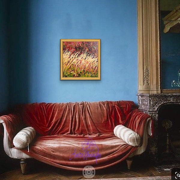 painting of autumn garden border with grasses by anita nowinska