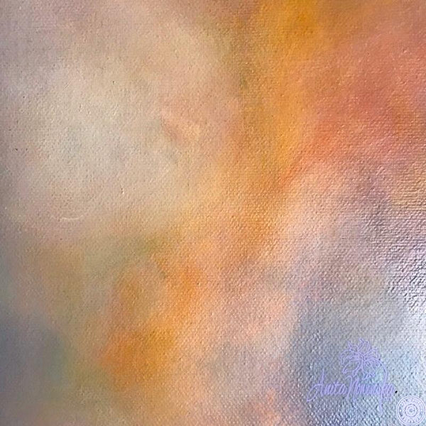 blue, pink & peach flower painting with forget me nots by anita nowinska