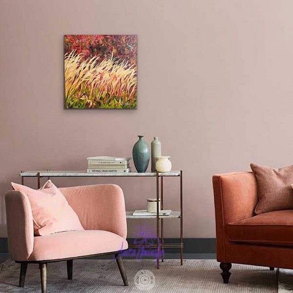 painting of autumn garden border with grasses by anita nowinska