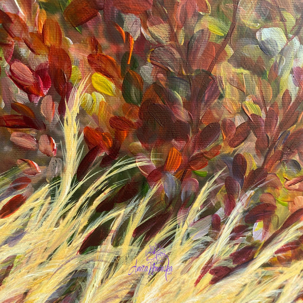 painting of autumn garden border with grasses by anita nowinska