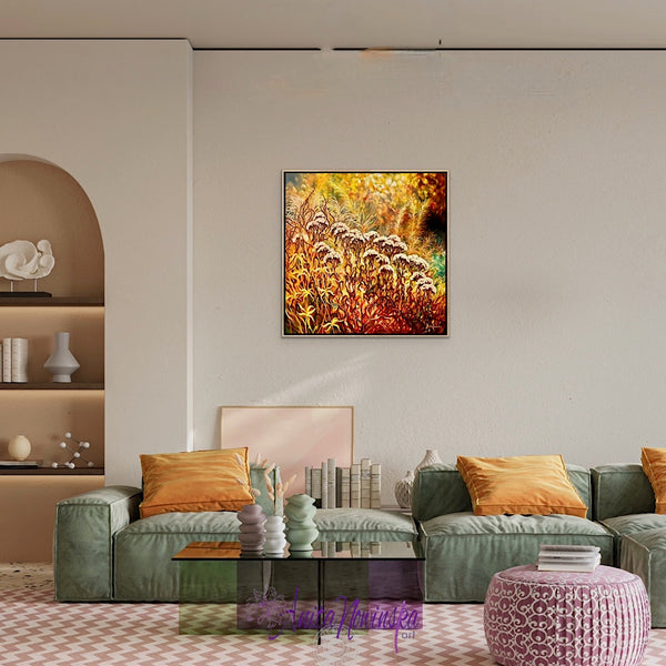 Manomaya- lanscape painting of an autumn garden with seed heads by Anita Nowinska