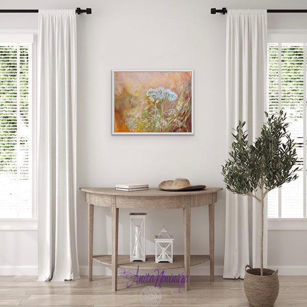 wild flower meadow painting by anita nowinska with cow parsley at golden hour