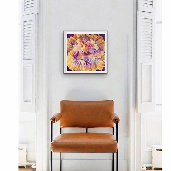 flamboyance- orange & purple hibiscus flower painting by Anita Nowinska