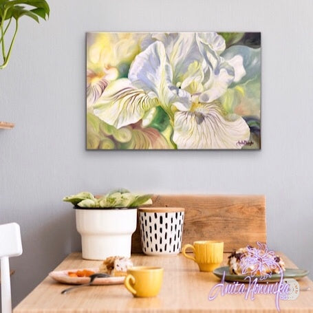 Awaken- Yellow Iris Flower Painting in oils