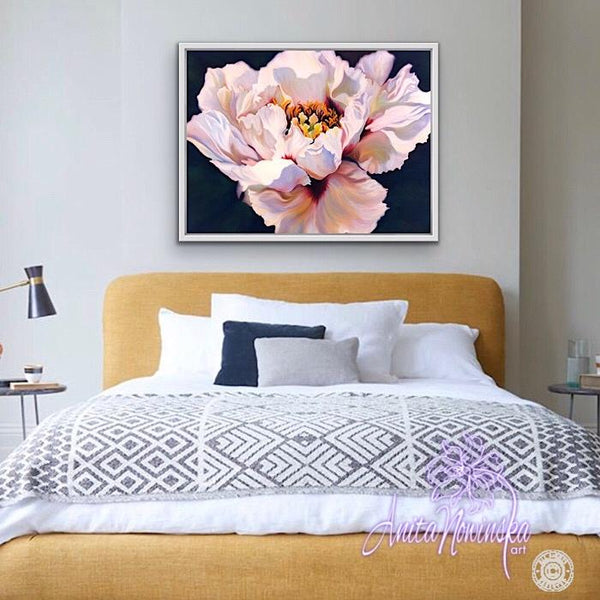 Splendour big flower painting of white & burgundy tree peony