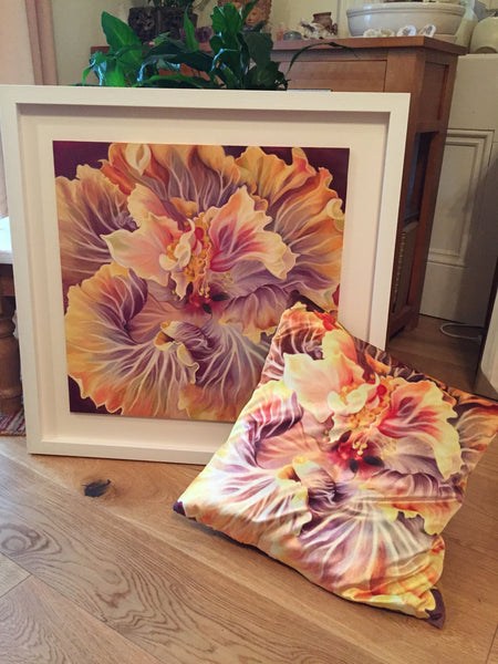 flamboyance- orange & purple hibiscus flower painting by Anita Nowinska