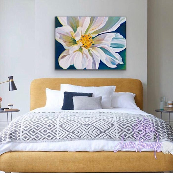 white cosmos flower painting by Anita Nowinska