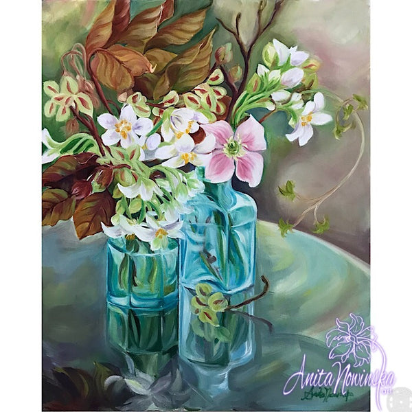 'Reflecting' - Still Life Flower Painting in Oils