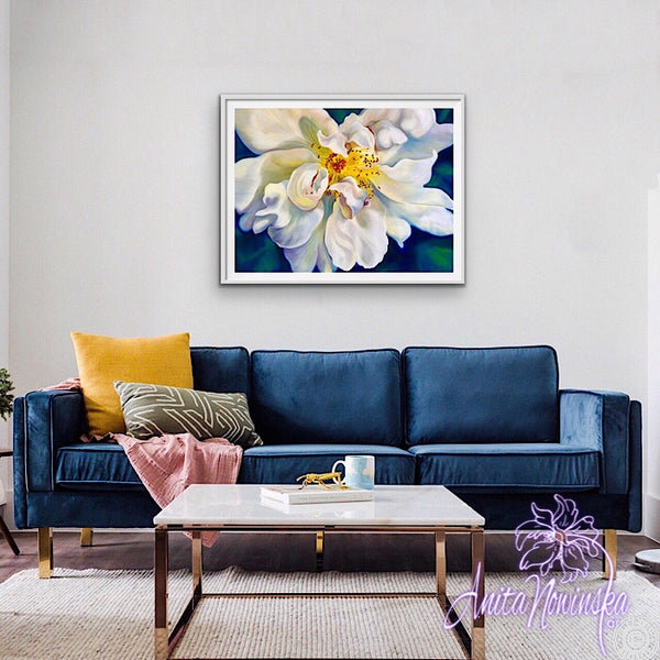 debutante- white briar rose flower painting by Anita Nowinska