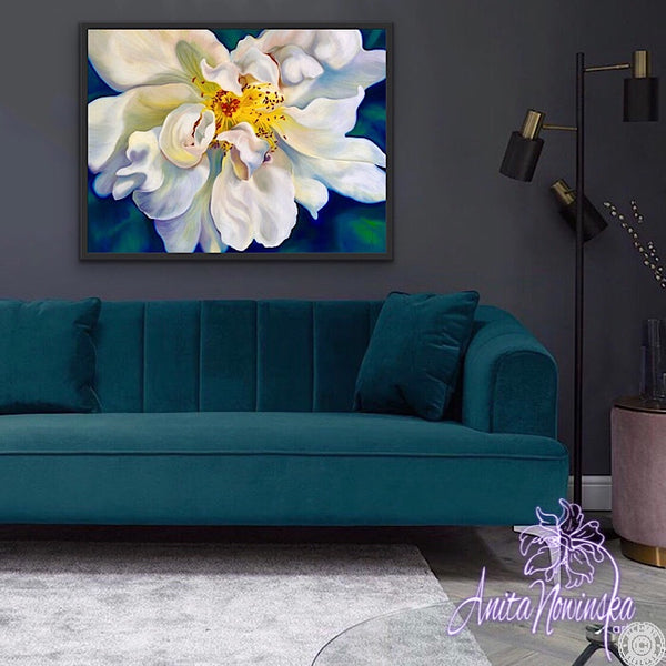 debutante- white briar rose flower painting by Anita Nowinska