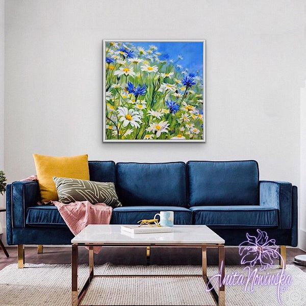meadow flower painting with daisies & cornflowers Anita Nowinska