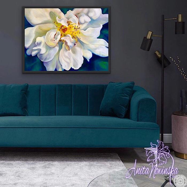 debutante- white briar rose flower painting by Anita Nowinska
