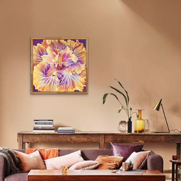 flamboyance- orange & purple hibiscus flower painting by Anita Nowinska