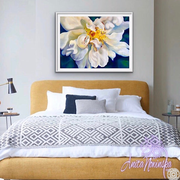 debutante- white briar rose flower painting by Anita Nowinska