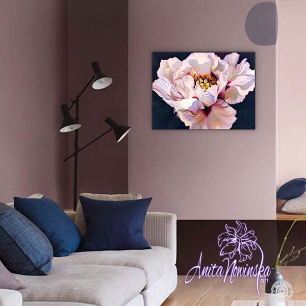 Splendour big flower painting of white & burgundy tree peony