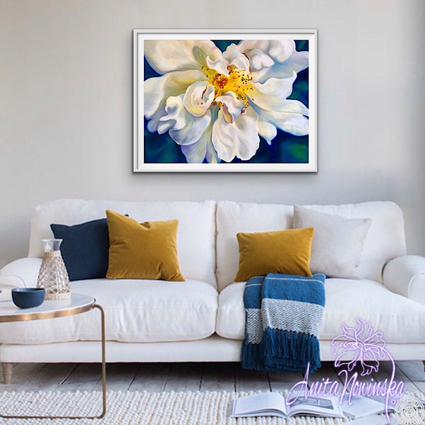 debutante- white briar rose flower painting by Anita Nowinska