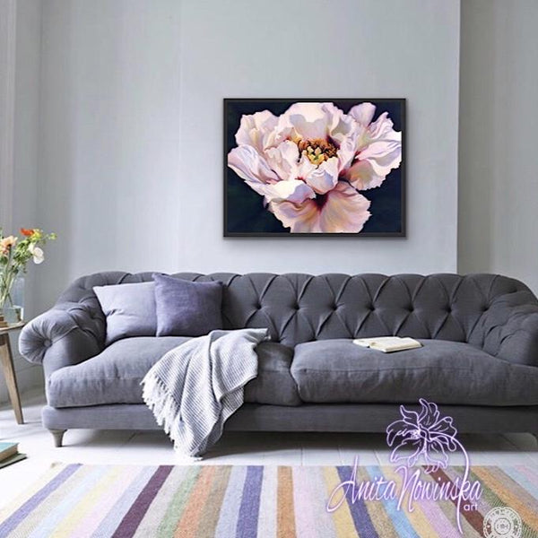 Splendour big flower painting of white & burgundy tree peony