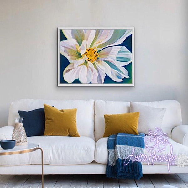 white cosmos flower painting by Anita Nowinska