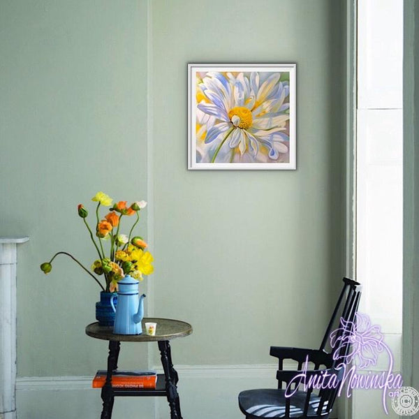 framed print of big flower painting of ox eye daisy by Anita Nowinska