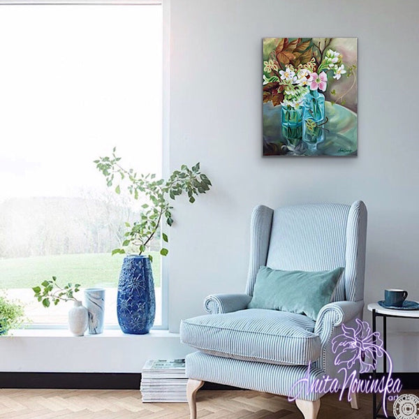 'Reflecting' - Still Life Flower Painting in Oils