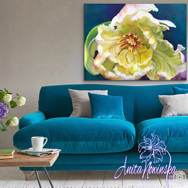 intrigue- cream parrot tulip big flower painting by Anita Nowinska