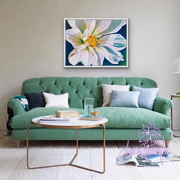 white cosmos flower painting by Anita Nowinska