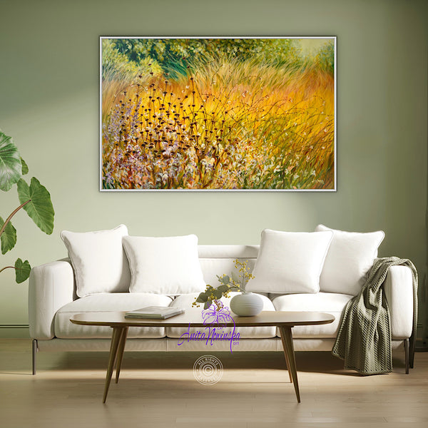Autumn meadow painting on canvas with grasses & seed heads by anita nowinska