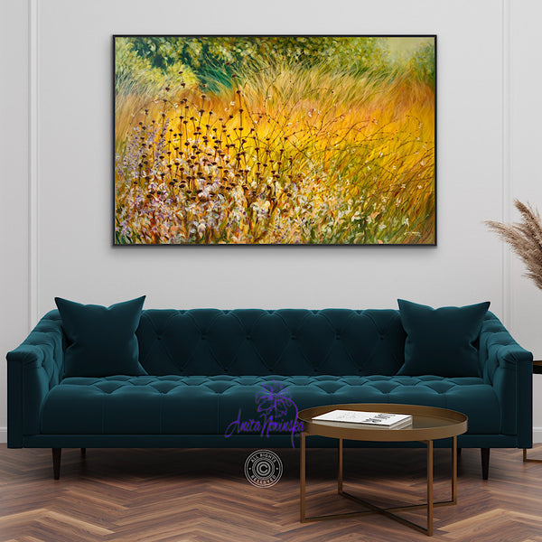 Autumn meadow painting on canvas with grasses & seed heads by anita nowinska